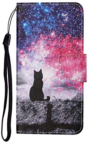 ChoosEU Cover per Samsung Galaxy A34 5G Custodia in Pelle Portafoglio Silicone Carta Fessura Supporto Stand Modello Disegni Flip Case Antiurto Protettiva Cover a Libro Galaxy A34 5G - Gatto stella