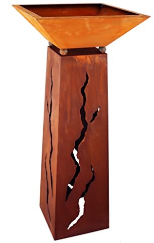 Rostikal Gartendeko Rost Säule 1,20 m mit Blumenschale Metall Garten Deko mit Flammen