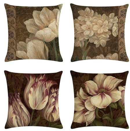 Tainrun 4er Set Kissenbezüge Vintage-Rosen 40x40cm Soft Samt Dekorative Kissenhülle Quadrat Sofakissen Outdoor Kissenbezug für Sofa Schlafzimmer Wohnzimmer Zuhause Dekoration