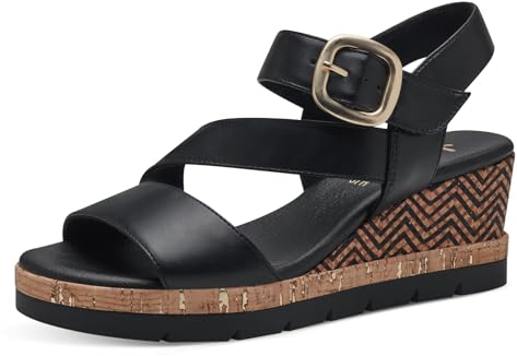 Jana Damen Sandalen mit Keilabsatz Sommer Vegan, Schwarz (Black), 39 EU