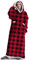 Boikey Oversized Hoodie Velvet Blanket Jumper Sweatshirt,Extra Long Hooded Blanket with Sleeves Hoodie Wearable,Throw with Pockets One Size for Adult Women and Men (Christmas red)