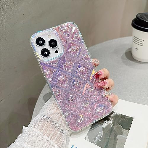 SLTAWDNSD Compatible with iPhone 13 Pro Max 6.7Inch Case for Women Girls with Glitter Bling Hollow Heart Design Soft TPU Shockproof Anti-Slip Protective Cover for iPhone 13 Pro Max(Dazzle Purple)