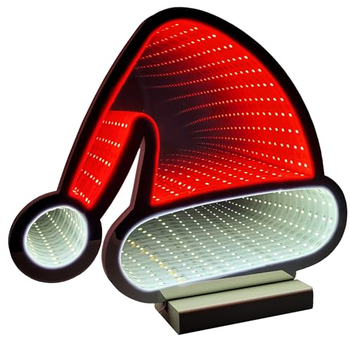 Brandsseller LED 20x7x24,5 cm Weihnachtsmuetze Infinity Effekt Timerfunktion beidseitig beleuchtet Fensterdekoration X-Mas IP20-3 Meter Zuleitung inkl. Ständer für den Innenbereich
