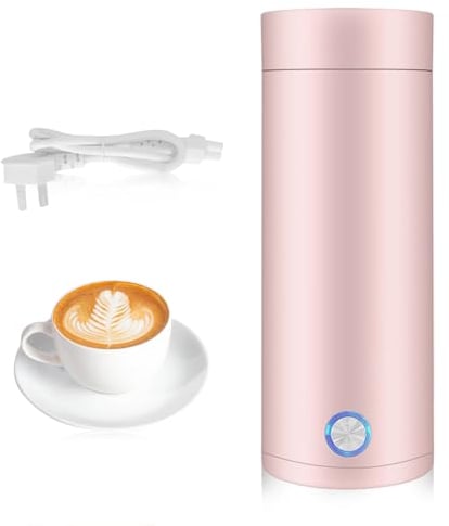 Riisoyu Hervidor Agua Electrico, 3 en 1 Hervidor de Agua Pequeño y Mini Termo Hervidor de Viaje Inoxidable Hervidor Eléctrico Portátil Apagado Automático para Hacer Leche, Café y Té, Rosa