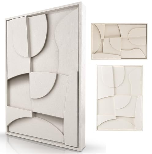 Ally Maison Scandi Tableau mural 3D, 50 x 70 cm, beige crème, décoration murale, abstrait, hygge, moderne, peinture peinte à la main, décoration de couloir, acrylique, design minimaliste
