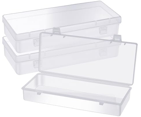 Dimeho 3PCS Rectangular Plastic Storage Containers with Hinged Lids Small Clear Organizer Storage Box for Beads, Jewelry, Diamonds, Small Items, DIY Art Craft Accessory(6.1 × 2.48 × 1.18 Inch)