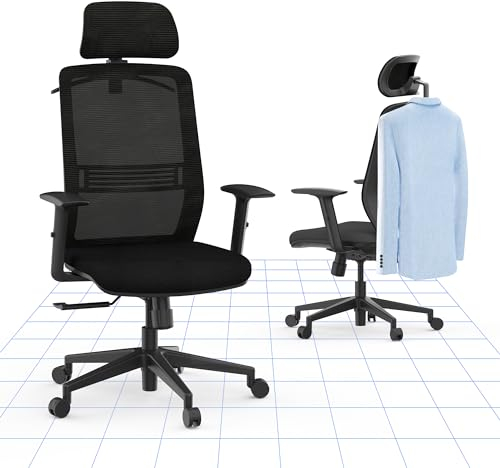 FLEXISPOT Bürostuhl Ergonomisch, Schreibtischstuhl mit Kleiderhaken, Kopfstütze und Lordosenstütze, Büro Stuhl Lift Armlehne, Computerstuhl höhenverstellbar, Drehstuhl 136 kg, OC17 (schwarz)