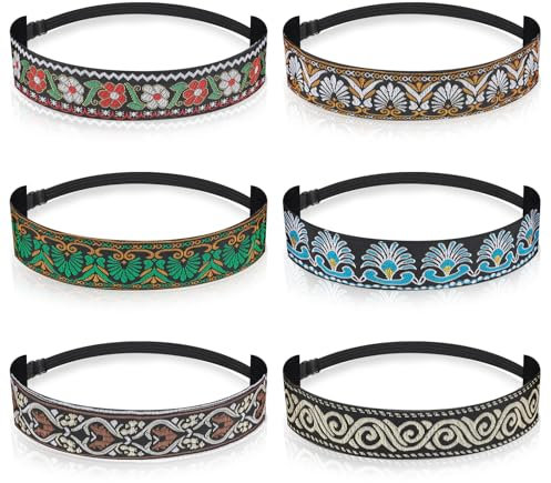 Qianyu 6 Pcs Woman Adjustable Headband Non Slip Velvet Lined Retro Style Stretch Cute Headband for Women Girls Elastic Fabric Sport Yoga Work Makeup Stylish Hair Accessories Hairbands