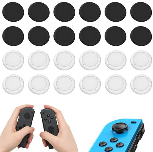 24 Stück Switch Joystick Kappen, Switch Joystick Kappen,Silikon Joystick Kappen,Geeignet für Switch/Lite Silikon-Joystick-Schutzzubehör, (Schwarz, weiß)