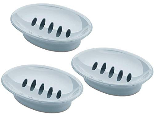 Breeshy 3 Pack de plástico jabón barra de jabón titular ducha, baño cocina - azul