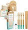 BAMBUNA Geschenkset - 4 Stk Bambus Handzahnbürsten - 1x Abschminkpads mit Holzbox - 1x vegane Zahnseide - 1x Zahnbürsten Reise Etui - Zahnpflege Set - inklusive edlem Geschenkkorb
