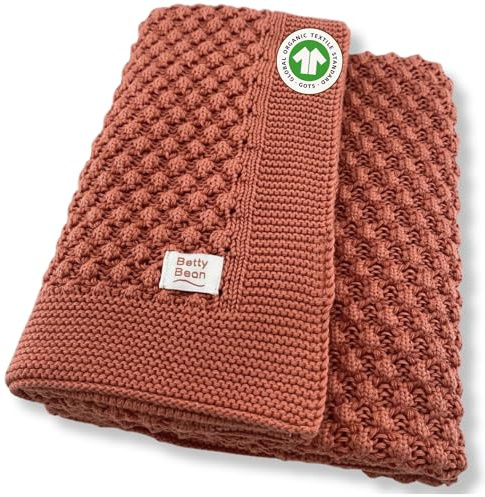Betty Bean | Baby Strickdecke aus Bio-Baumwolle 100 x 80 cm | GOTS-zertifiziert, dick gestrickt, für Kinderwagen & Neugeborene, waschbar bei 40 °C