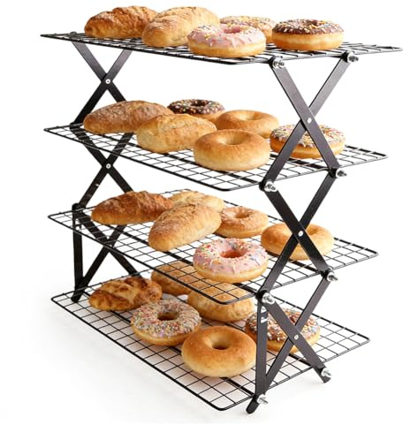 Zinueen Abkühlgitter stapelbar & klappbar, 4-stöckiges Kühlgitter für Küche, zusammenklappbares Kühlgitter & Plätzchengitter für Kekse, Kuchen, Muffins, Brot