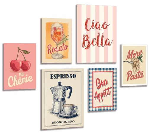 LAVEMA Vintage Küchenbilder Wanddeko Esszimmer Poster Set Küche Bilder Italienisch Modern Bilderwand stilvolle Küchendeko Kitchen Wandbilder Kaffee Aesthetic Wandposter (ohne Bilderrahmen)