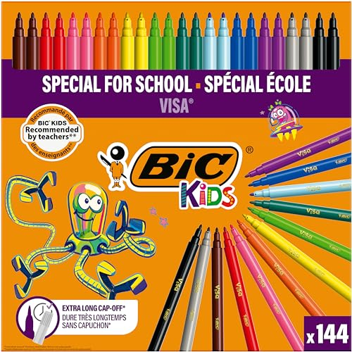 BIC Kids 8878381 Visa Fasermaler Schulset / Klassensatz, 144-teilig