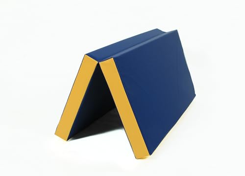 NiroSport Weichbodenmatte 100 x 100 x 8 cm cm klappbar Turnmatte Gymnastikmatte Fitnessmatte Sportmatte Trainingsmatte Bodenmatte Schutzmatte Übungsmatte wasserdicht faltbar Blau/Gelb