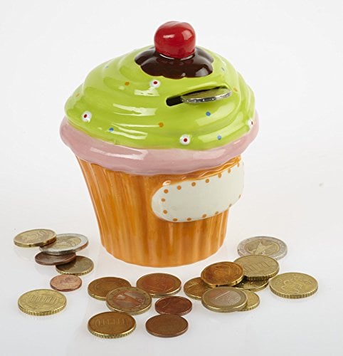By-Bers Cupcake - die Spardose bunt - in 6 Farbkombinationen, Sparbüchse Sparschwein oder Sparkasse im besonderen Design, als Geschenk (orange-gelbgrün)