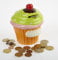By-Bers Cupcake - die Spardose bunt - in 6 Farbkombinationen, Sparbüchse Sparschwein oder Sparkasse im besonderen Design, als Geschenk (orange-gelbgrün)