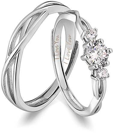 ANAZOZ 2PCS Verlobungsringe I Love You Gravur 925 Sterling Silber Offen Eheringe für Sie und Ihn, Zirkonia Kristall Hochzeit Trauringe Paarpreis Einstellbarer Ring