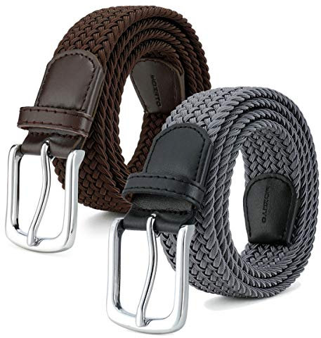 MOZETO 2er Stretchgürtel für Herren und Damen, Unisex Elastisch Stoffgürtel Flechtgürtel 3,3cm breit