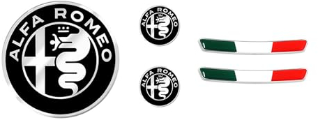 4R Quattroerre.it, Set mit 3D-Aufklebern, ideal für den Innenraum von Alfa Romeo Stelvio und Giulia, OEM-zertifiziert, 2 dreifarbige Aufkleber und 3 Logo-Aufkleber, offizielles Produkt
