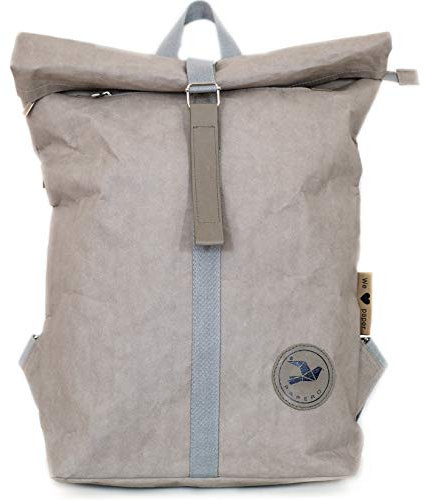 PAPERO® Rucksack aus Kraft Papier COUGAR - German Design Awards Winner 2021 Daypack für Damen & Herren - Rolltop Tasche & veganem Leder - für Alltag & Uni für 17 Zoll Laptop | nachhaltig (13L, grau)