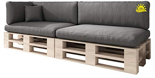 sunnypillow Palettenkissen mit abnehmbarem Bezug UV - beständig Outdoor/Indoor Palettenauflage Palettenpolster Palettensofa Sitzkissen Rückenlehne 6er Set 120 x 80 Anthrazit