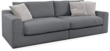 CAVADORE Big Sofa Fiona / Megasofa in Cord mit tiefen Sitzflächen und weicher Polsterung / Cordsofa / 276 x 90 x 109 / Cordstoff Grau