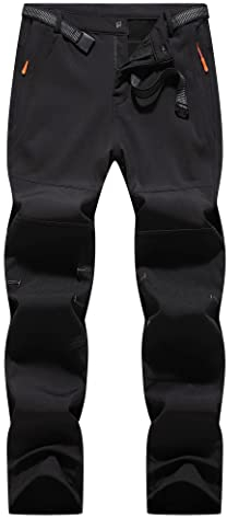 JustSun Skihose Herren Wanderhose Outdoorhose Softshellhose Trekkinghose Snowboardhose Winter Wasserdicht Winddicht Warm Gefüttert Schwarz XL