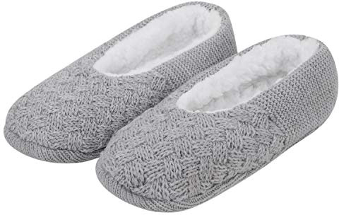 Chaussettes Slipper Femme Fille Chaussons Intérieur Maison Semelle Doux Antidérapant Pantoufle Socquette Tricoté Doublure Polaire Chaussettes Plancher Ballerine Hiver Chaud Chaussures,Gris,40/41EU