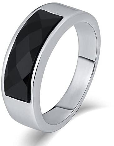 Whoiy Siegelring Eckig, Bandringe 7mm Edelstahl Punk Ringe Männer Silber Runden Zirkonia Ringgröße 65 (20.7) Gravierbar