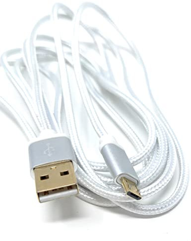 DRUT 2m, Micro USB to USB 2.0 Fast Charger Braided Cable 24AWG, A-Male to Micro B Gold Connectors Lead (6.5ft, Silver)