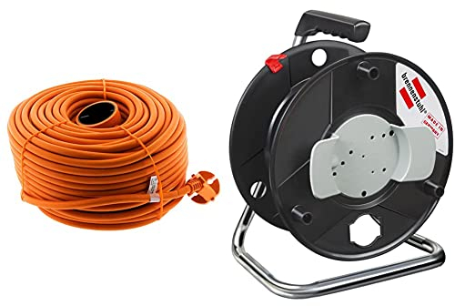 Zenitech Verlängerungskabel, 16 A, HO5VV-F, 2 x 1,5 mm², Orange, 50 m. & Brennenstuhl Garant Aufbewahrungstrommel leer (aus Spezialkunststoff, Made in Germany) schwarz