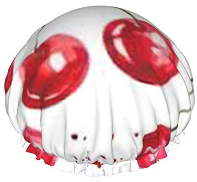 Cute Cherry Shower Cap Reusable Bath Hair Cap Double Layer Waterproof Bathing Shower Hat for Ladies, Men, Kids, Spa or Salon