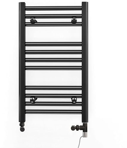 Myhomeware 300mm Wide Black Dual Fuel Electric Radiator Bathroom Towel Rail Radiator With Thermostatic and Standard Electric Element UK (300 x 600 mm (h), Standard Electric Element)