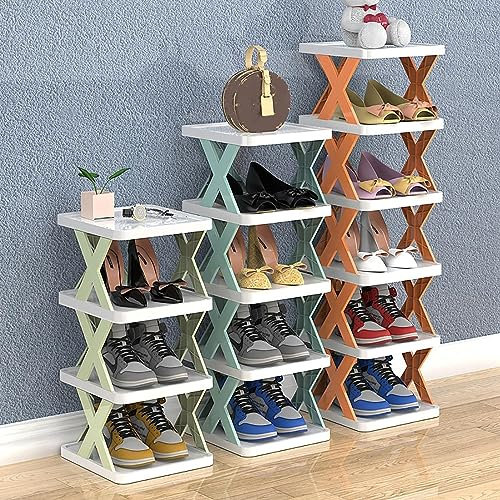 Faltbares Schuhregal Organizer Schmal, Schuhregal, Standregal mit 5 Ebenen,Schuhschrank Kunststoffe Stiefel Schuhe Hausschuhe Standregal platzsparend, für Eingangsbereich, Ecke (A+B+C)