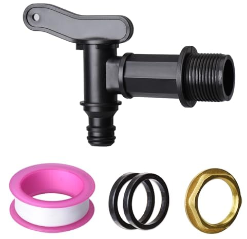 EZwoks 3/4 Water Butt Tap Plastic Snap-Fit Hosepipe Rain Barrel Water Butts BSP Thread Replacement Water Tap with Brass nut Black