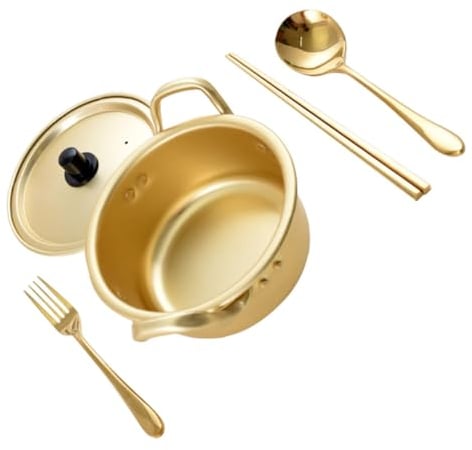 HOMSFOU 1 Set Korean Instant Noodle Pot Ramen Omelet Paella Pans Small pots for Cooking Food hot Pot Camping Accessories Multi-Function Noodle Pot stew Bowl Both Sides Yellow Aluminum
