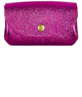 FrasiBags Porte-monnaie Mini accordéon avec double compartiment et 3 poches en cuir véritable métallisé fabriqué en Italie, fuchsia, porte-monnaie