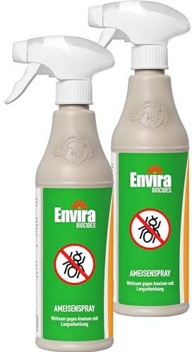 Envira Ameisen Abwehrspray 2 x 500 ml - Spray mit Langzeitwirkung gegen Ameisen, Wegameisen, Pharaoameisen - Mittel gegen Ameisen für Wohnung, Balkon, Terrasse, Garten - Effektiv Ameisen loswerden