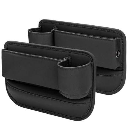 Obumi Autositz Lückenfüller Organizer, für FIAT Tipo 124 Spider 500 TIPO Leder Sitz Aufbewahrungsbox Vordersitz mit Getränkehalter Innen Zubehör,Black-LR