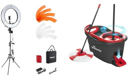 NEEWER Ringlicht mit Stativ Set: 18 Zoll/45cm Außen 55W 5600K Dimmbare LED Ringleuchte mit Bluetooth Fernbedienung für Handy & Vileda Turbo Wischmopp Komplett Set