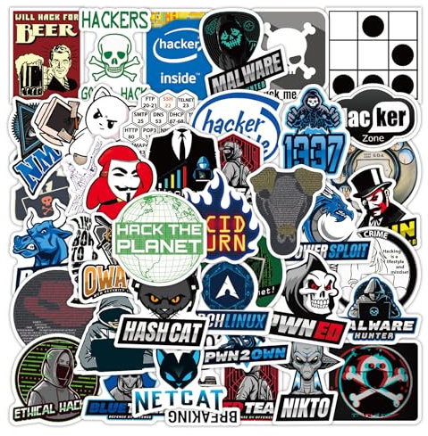 Affoto 50 Pegatinas de El Hacker, Pegatinas para Ordenador Portátil, Agenda, Laptop, Skate, Botella de Agua, Guitarras, Maletas, Equipajes, Coches y Bicicletas, Impermeable, Vinilo