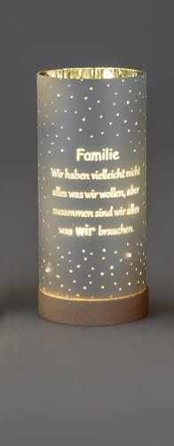 Bollweg formano Frühlingsdekoration 1 Stück Deko-Licht 20cm mit Spruch und Timer- silber mit holzsockel, Spruch: Familie ..., 896810