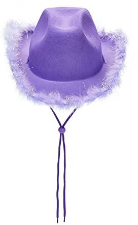 Eghunooye Pinker Cowboyhut mit Feder, flauschige Cowgirl-Hüte für Damen, für Halloween, Weihnachten, Kostüm-Requisiten (15, Einheitsgröße)