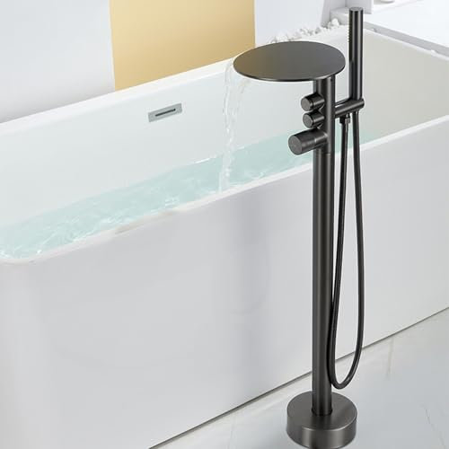 Mitigeur Baignoire Ilot Sur Pied À Large Bouche Double Mode Robinet Salle Bain Baignoire avec Douchette,gris