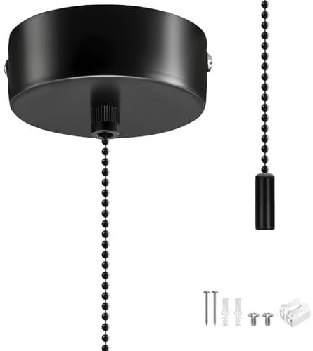 Bathroom Light Pull Cord Switch Ceiling, Pull Cord Light Switch Bathroom with Chain Kit Black Light Pull Cord Switch Bathroom Light Pull Switch 1.5m Light Pulls for Bathroom Chandeliers Accessories