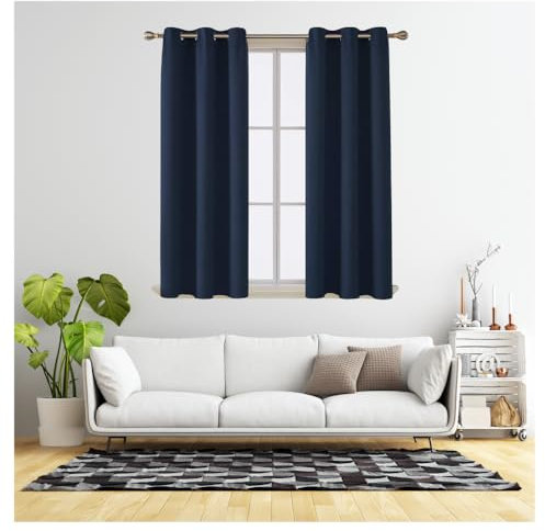 REHAN & CO Blackout Curtains for Bedroom Super Soft Thermal Insulated Black Out Eyelet Curtains with Tie Backs for Living Room, Kitchen Navy (W46 x L54 Inch 2 Panels)