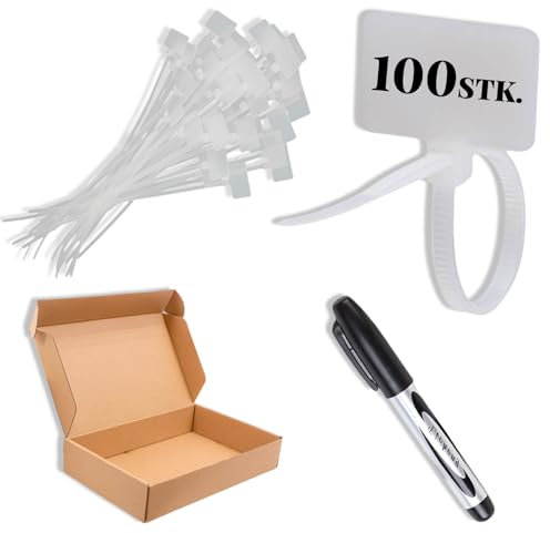 100 Stück Kabelbinder mit Beschriftungsfeld, 2.5cm x 1.4cm Kabelbinder Weiß Set, Kabelbinder Tags, für Rohrbeschriftung, Kabelmarkierung, Schlauchmarkierung
