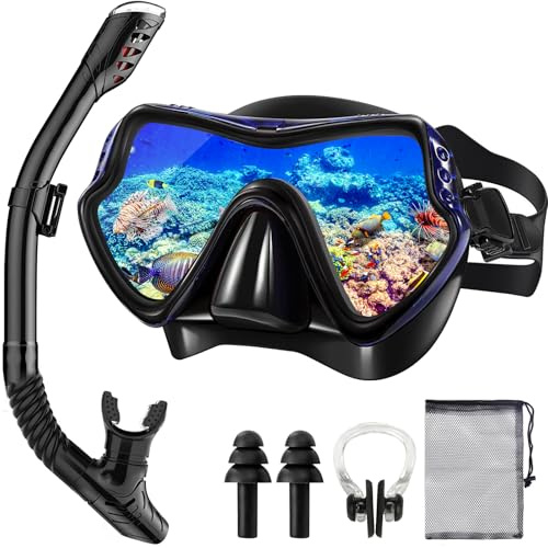 Vautvis Masque De Plongée Adulte avec Tuba et Lentille en Verre Trempé, Kit Snorkeling Anti-Buée pour La Plongée en Apnée